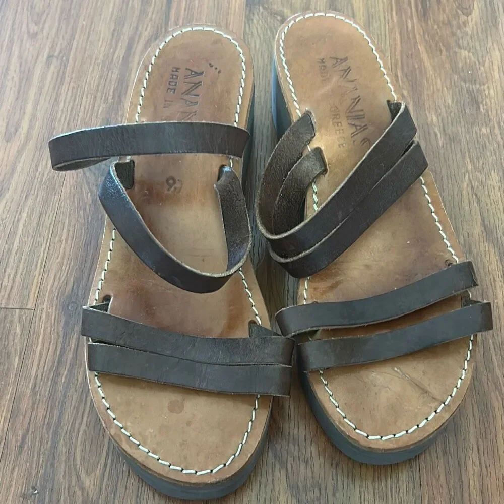 Ananias made in Greece brown leather sandals size 9